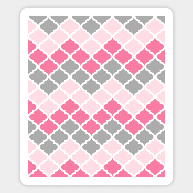 Fuchsia Hot Pink Grey Quatrefoil Chevron Pattern Sticker by dreamingmind